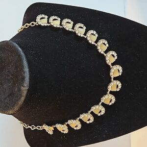 BANANA REPUBLIC Rhinestone & Yellow Stone on Goldtone Necklace